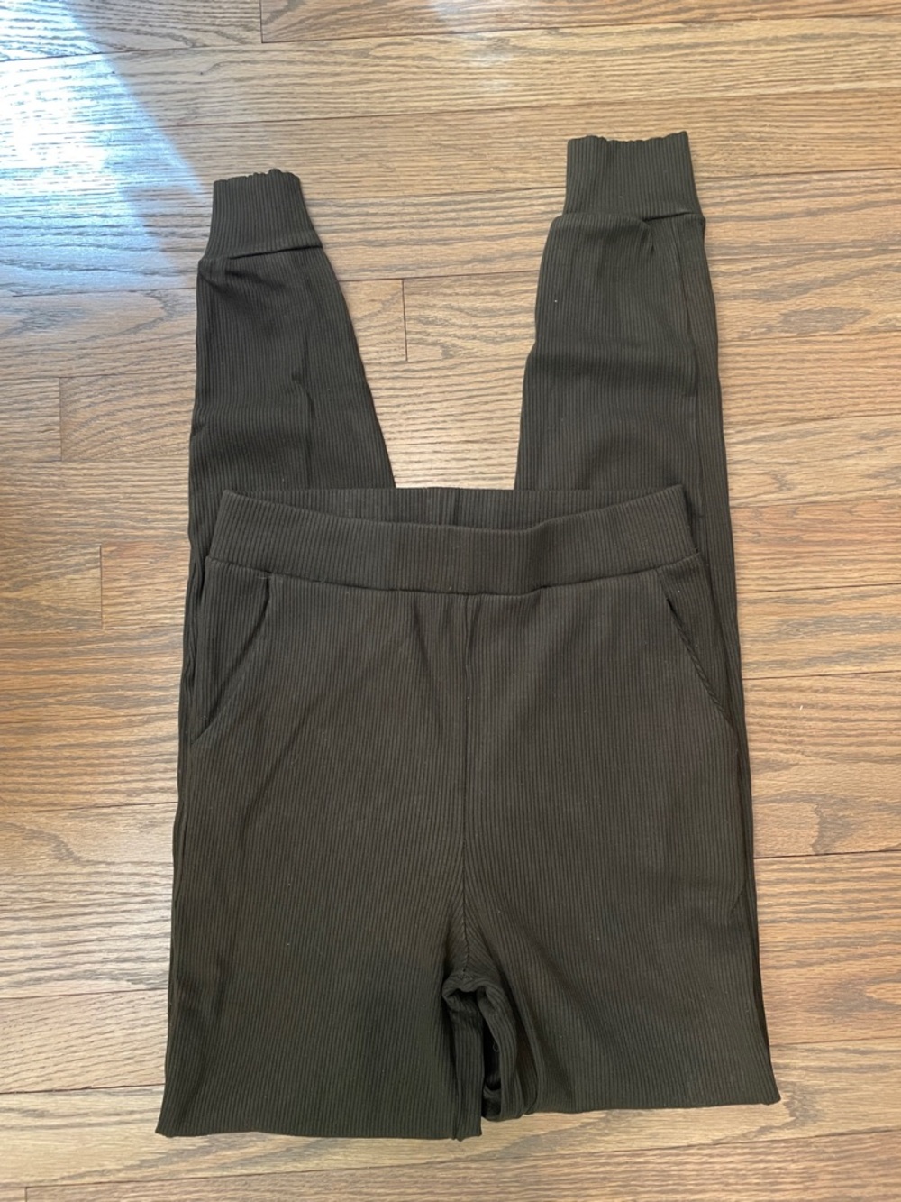 naked wardrobe Ribbed Jogger Leggings in Dark Olive Green M